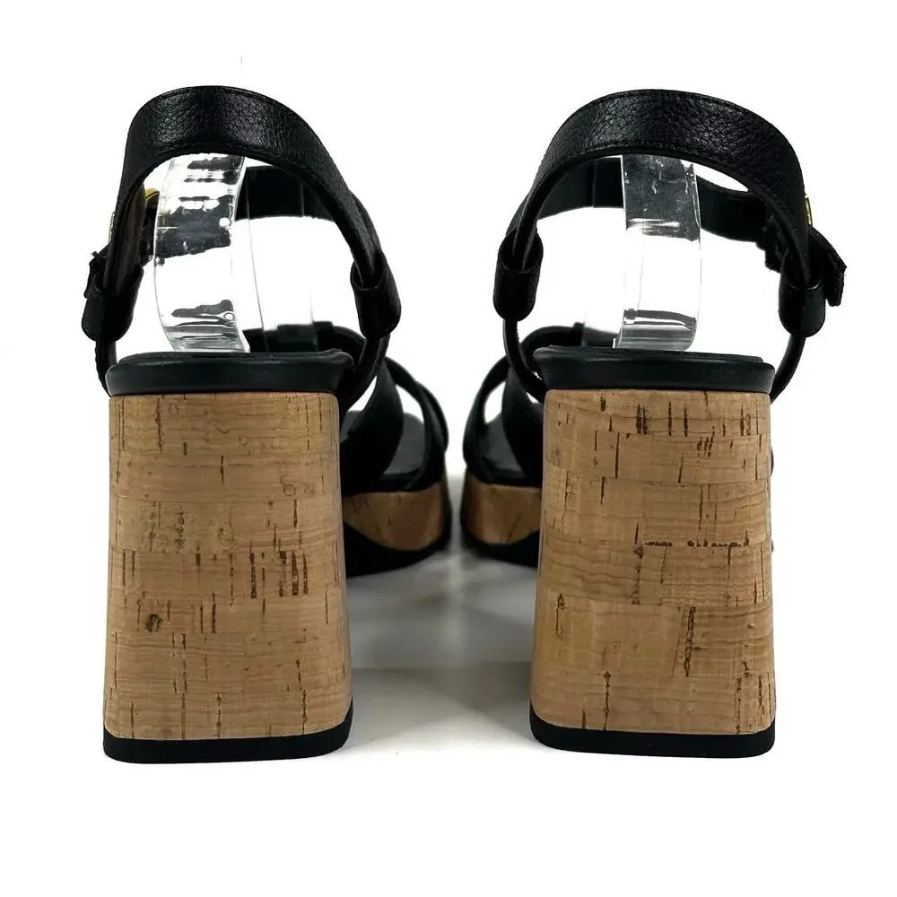 Paul Green Tina Black Leather Slingback Heel Sandals Womens US 9 UK 6.5 New $429
